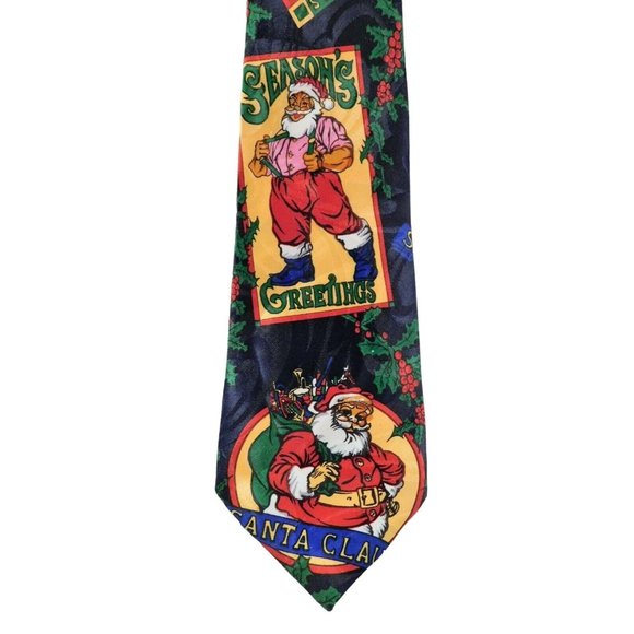 Unbranded Other - Old Fashion Santa Claus Tie Blue Christmas Seasons Greetings Holidays Necktie